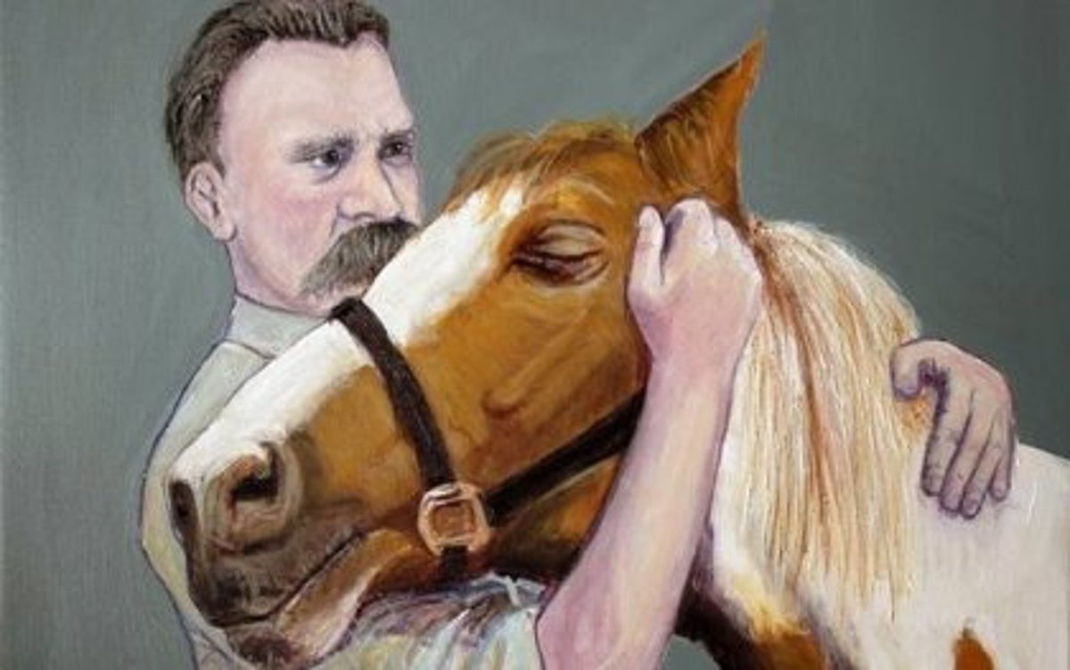 Nietzsche patting a horse.